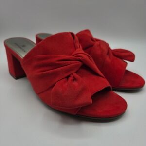 Worthington Womens Red Faux Suede Block Heel Knot Detail Mule Slide Sandals 9